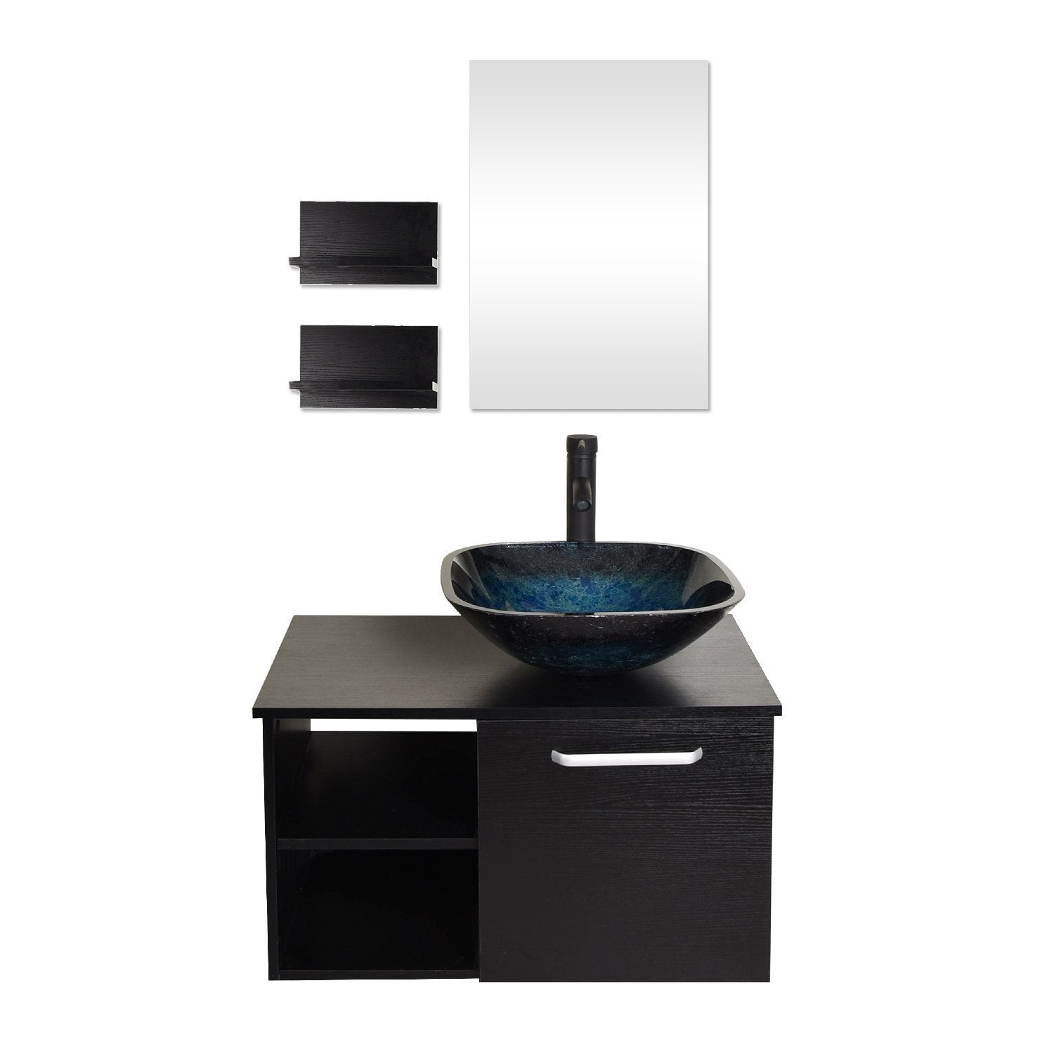 Elecwish 28" Modern Bathroom Vanity, Wall Mounted Cabinet Lavatory Wood Shelf Storage, Satin Nickel, Eco-MDF Dark Espresso (Black) with Mirror (USBA20079&USBA20076)