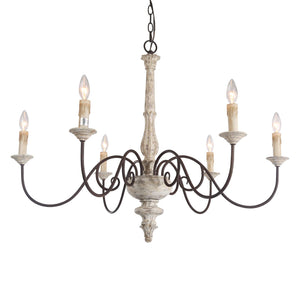 LALUZ 6-Light French Country Chandelier Distressed Lighting for Dining Rooms, 28”H x 37”L