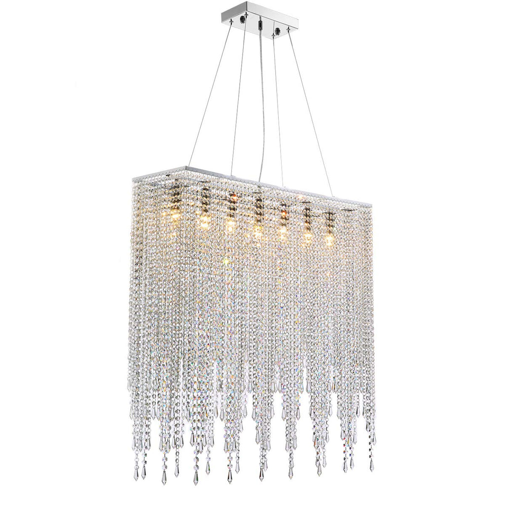 7PM Modern Rectangle Island Crystal Chandelier Pendant Lamp Light Fixture 7 Lights Required for Dining Room Kitchen Flush Mount L32" x W9.5" x H32"