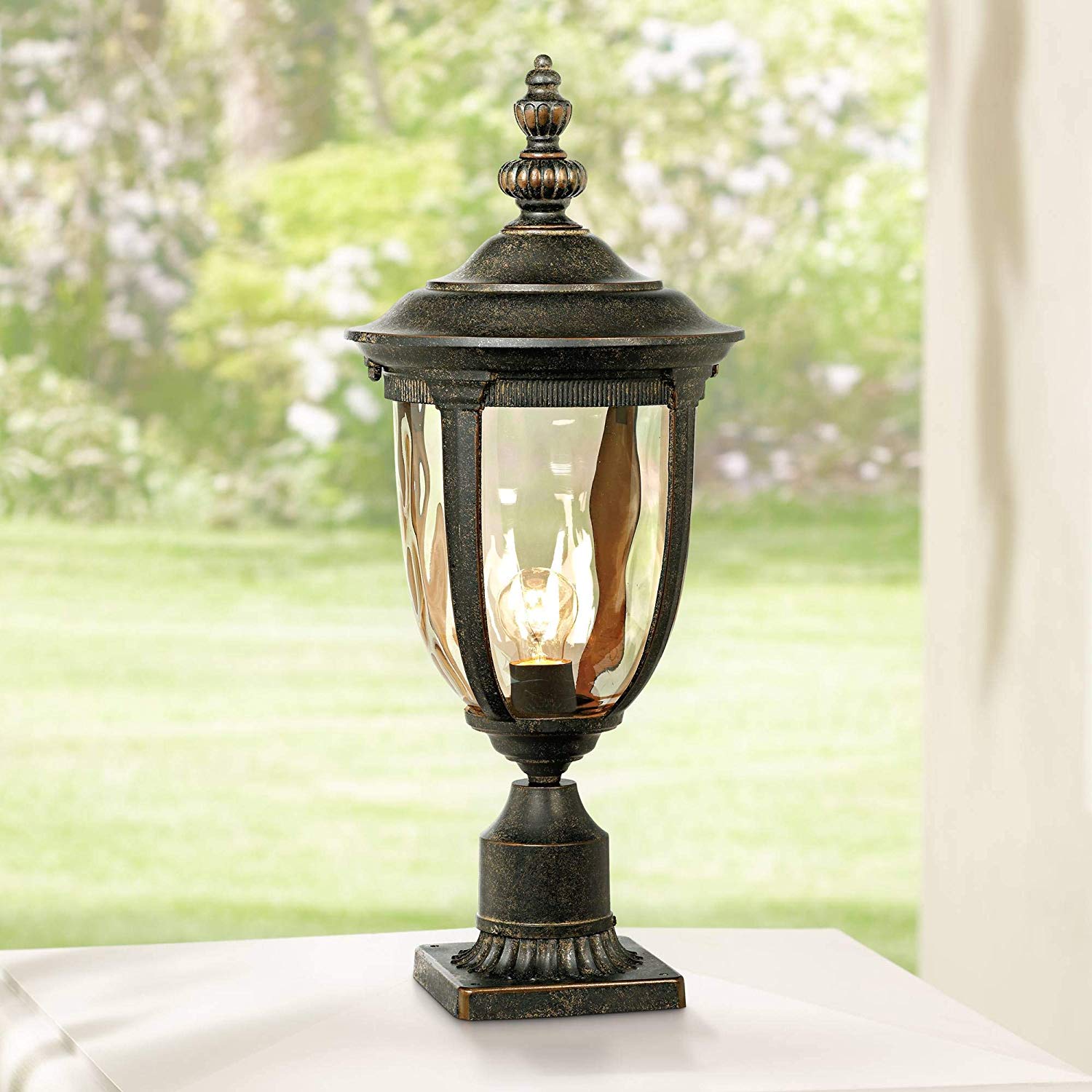Bellagio Vintage Outdoor Post Light Bronze 25 inch Tall Fixture with Pier Mount for Deck Patio Entryway - John Timberland