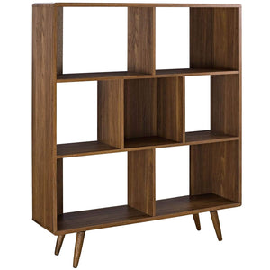 Modway Transmit Mid-Century Offset Cube Wood Bookcase in Walnut