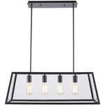 Light Society Morley 4-Light Kitchen Island Pendant, Matte Black Shade with Clear Glass Panels, Modern Industrial Chandelier (LS-C104)