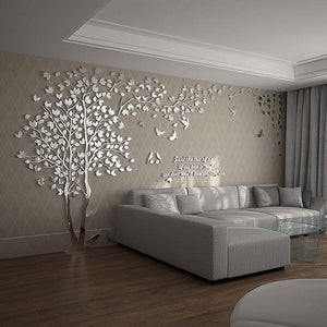 N.SunForest 3D Crystal Acrylic Couple Tree Wall Stickers Silver Self-Adhesive DIY Wall Murals Home Decor Art - Large