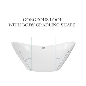 MAYKKE Bel 67" Modern Oval Acrylic Bathtub Double Slipper Sloped Easy to Install Freestanding White Soaker Tubs for Bathroom, Shower cUPC certified, Drain & Overflow Assembly Included