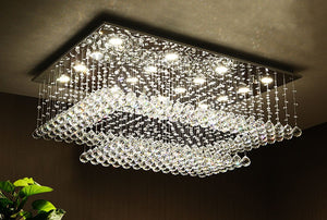 Siljoy Modern Contemporary Crystal Rectangular Chandelier for Living Room Flush Mount Ceiling Lighting Fixture, H14"xW36"xDepth24", 16 Daylight LED Bulbs