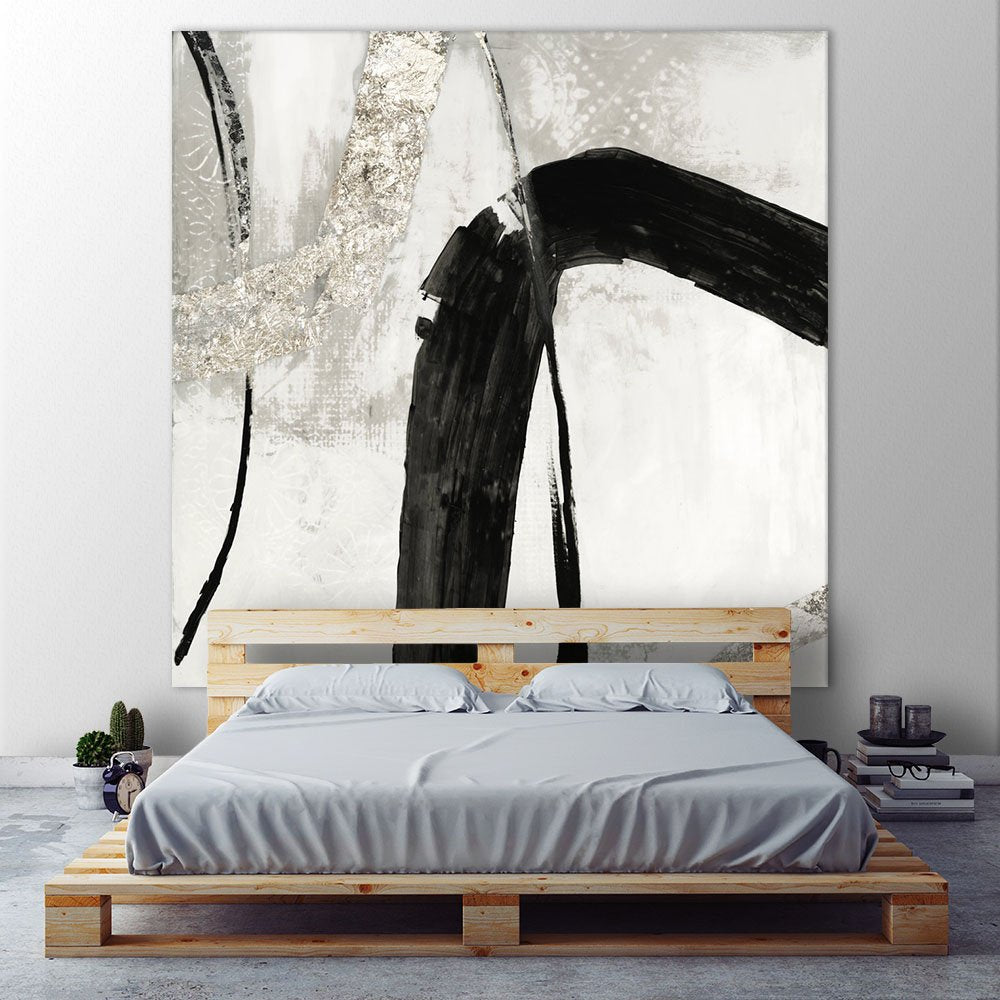 Giant Art Black Ink II Huge Contemporary Abstract Giclee Canvas Print for Office Home Wall Decor Stretcher, 72 x 72