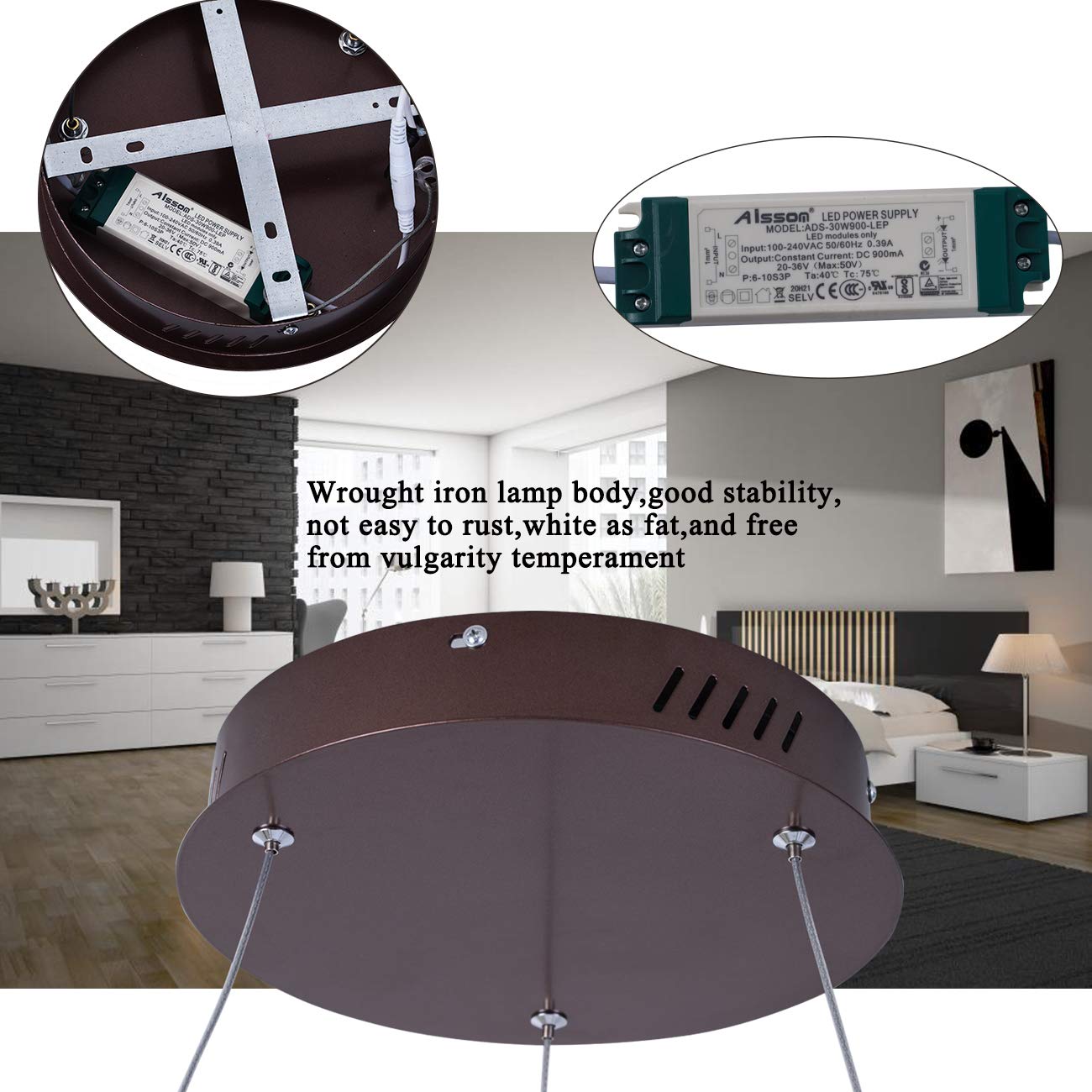 Diborui Ring Pendant Light Modern Round Shape Ceiling Light Fixture Adjustable Led Flush Mount Chandelier with 1 Ring for Bedroom, Living Room, Dining Room, Kitchen, White Light, Dimmable Version
