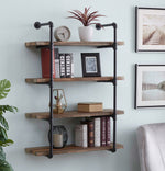 Homissue 4-Shelf Rustic Pipe Shelving Unit, Metal Decorative Accent Wall Book Shelf for Home or Office Organizer, Retro Brown
