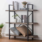 HSH Furniture 3-Shelf Bookcase, Rustic Bookshelf, Vintage Industrial Metal Display and Storage Tower, Dark Oak
