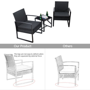 Flamaker 3 Pieces Patio Set Outdoor Wicker Patio Furniture Sets Modern Bistro Set Rattan Chair Conversation Sets with Coffee Table (Black)