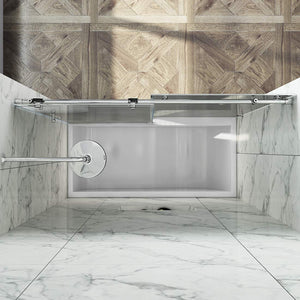 ELEGANT 60" W x 62" H Sliding Tub Glass Shower Door, Frameless Bathtub Shower Door with Adjustment, 3/8" Shower Clear Glass Panel, Chrome Finish