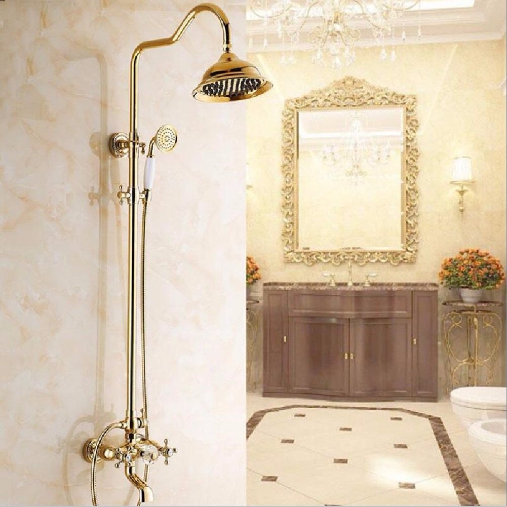 Gyps Faucet Basin Mixer Tap Waterfall Faucet Antique Bathroom The golden shower full copper with lifting hot and cold shower faucet pressure Taps，Modern Bath Mixer Tap Bathroom Tub Lever Faucet
