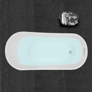 WoodBridge 67'' Modern Freestanding Bathtub with Brushed Nickel Overflow & Drain, B-0001