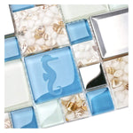New Idea Tile Kitchen Bath Backsplash Accent Wall Decor TST Glass Metal Tile Marine Animals Icon Beach Style Inner Conch Sea Blue Mosaic Tiles TSTNB11 (1 Sample 12x12 Inches)