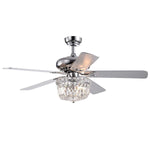 LuxureFan 52Inch Crystal Chrome Ceiling Fan with Light Gorgeous Crystal 3 Lights 5 Premium Wood Blade Led Chandelier Decoration Home/Living Room with Remote Control (Chrome)