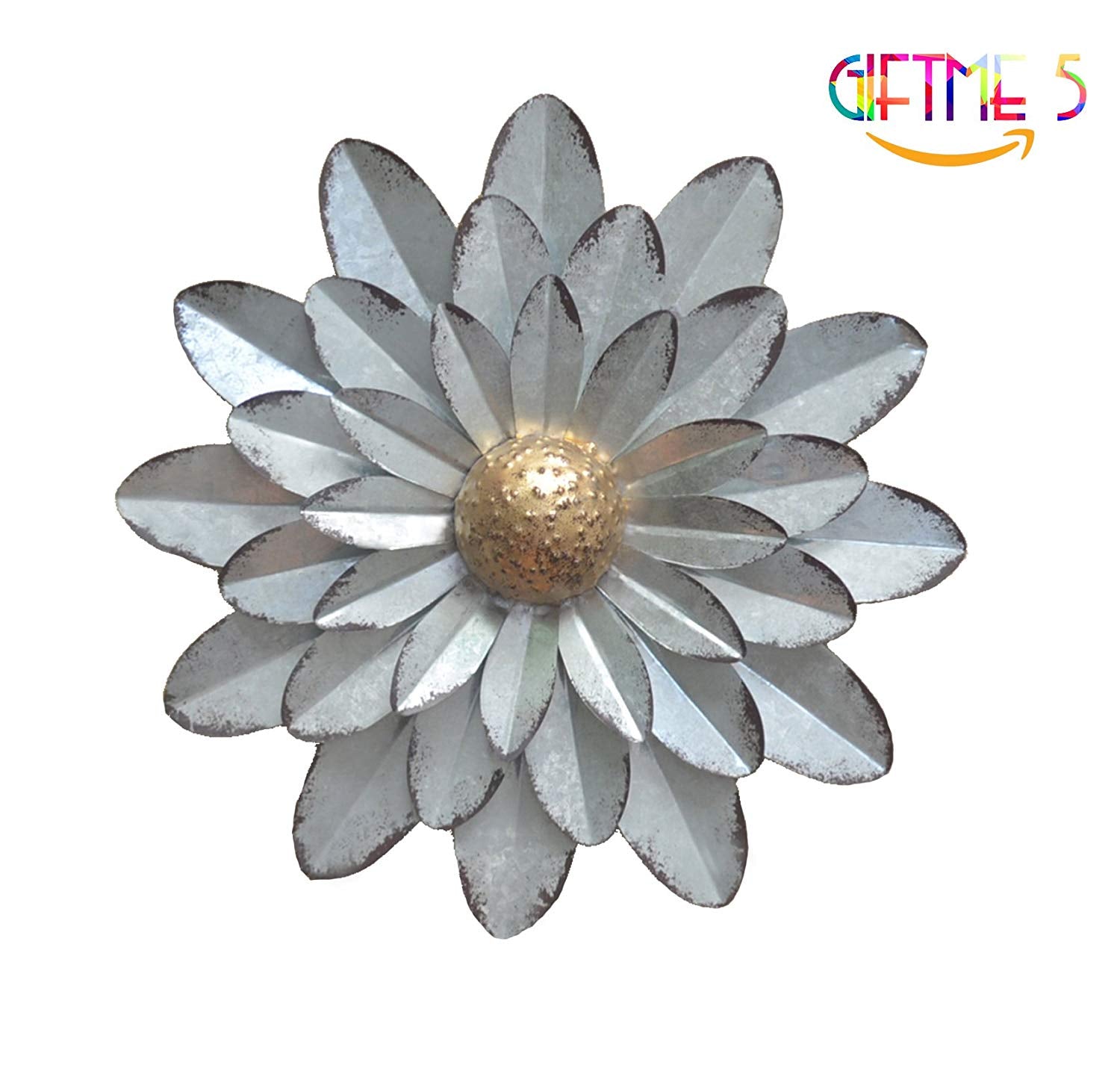 GIFTME 5 Galvanized Flowers Wall Décor Set of 3 Metal Flower Wall Art