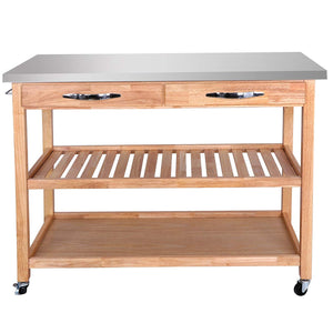 SUPER DEAL Zenchef Rolling Kitchen Island Utility Kitchen Serving Cart w/Stainless Steel Countertop, Spacious Drawers and Lockable Wheels, Natural (Upgraded Stainless Steel)