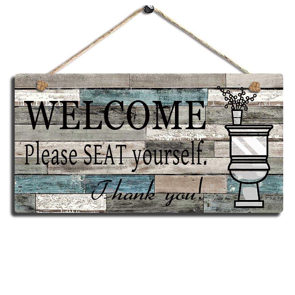 Smarten Arts Printed Wood Plaque Sign Wall Hanging Welcome Sign Please Seat Yourself Wall Art Sign Size 11.5" x 6" (Blue-Black)