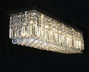 Siljoy Rectangular Raindrop Crystal Chandelier Lighting Modern Ceiling Lights Flush Mount Fixture L31.5" X W10" X H10"