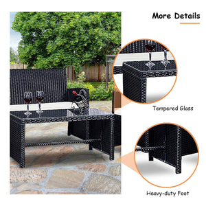 Goplus 4-Piece Rattan Patio Furniture Set Garden Lawn Pool Backyard Outdoor Sofa Wicker Conversation Set with Weather Resistant Cushions and Tempered Glass Tabletop (Black)