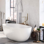 MAYKKE Barnet 61" Modern Oval Acrylic Bathtub Retains Heat White Freestanding Comfortable Soaking Tub in Bathroom Lavatory, Shower cUPC certified, Drain & Overflow Assembly Included