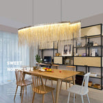 7PM W47" x H14" Modern Linear Aluminum Chandelier Light Pendant Lamp Modern Contemporary Chandelier Lighting Fixture for Dining Room Over Table
