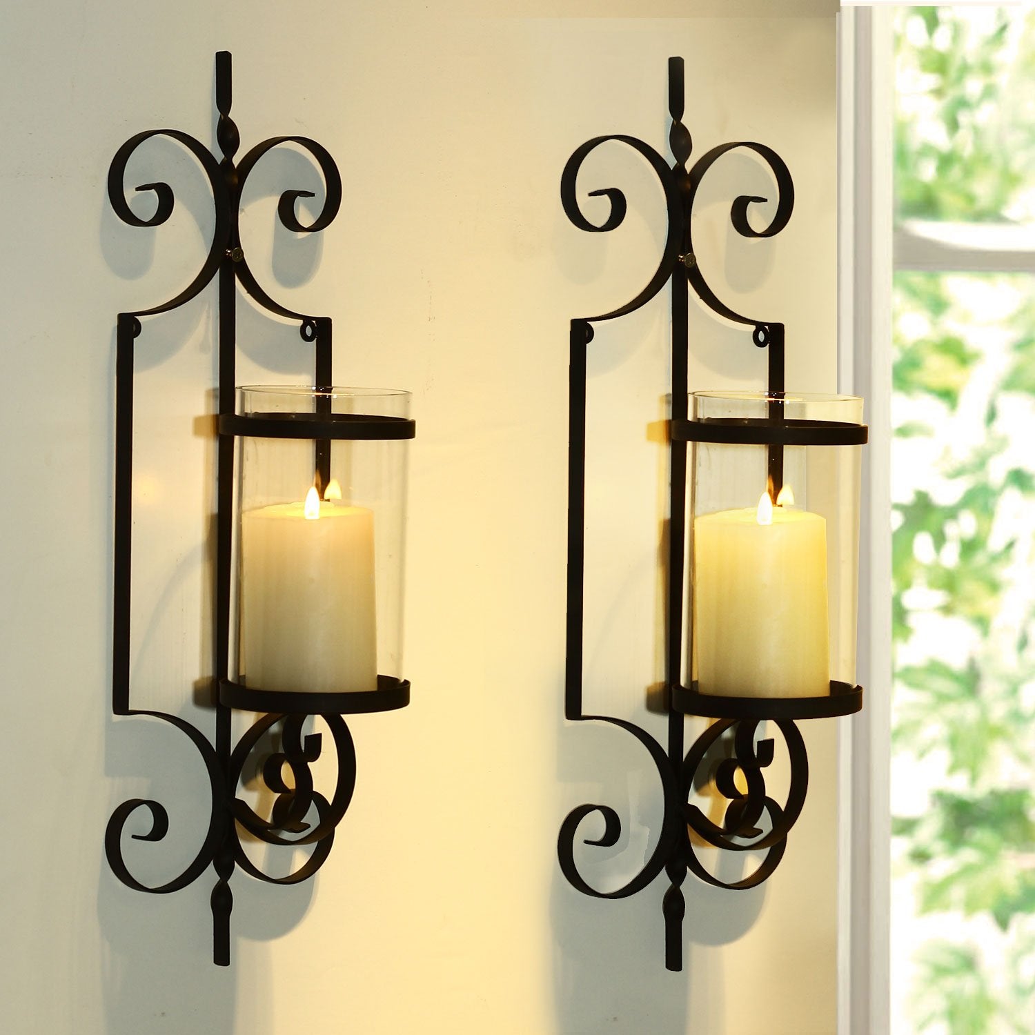 FrameArmy Cast Iron Vertical Wall Hanging Accents Candle Holder Sconce (Set of 2)