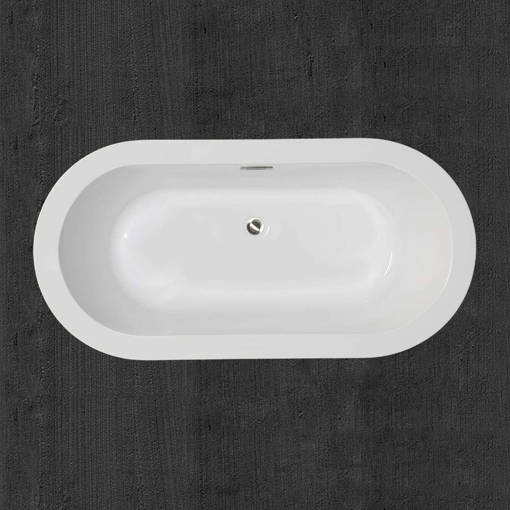 WOODBRIDGE B-0012/BTA-1506 WHITE 59" Acrylic Freestanding Bathtub Contemporary Soaking Tub with Brushed Nickel Overflow and Drain, B-0012 / BTA1506