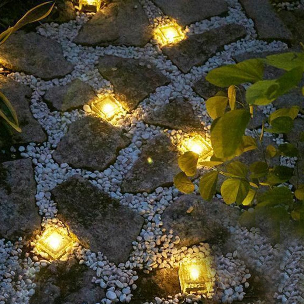 ASTRAEUS Solar Brick Light Solar Ice Light Ice Cube Lights Buried Light Paver for Garden Courtyard Pathway Patio Outdoor Decoration 4 Pack Warm White(Upgraded Package)