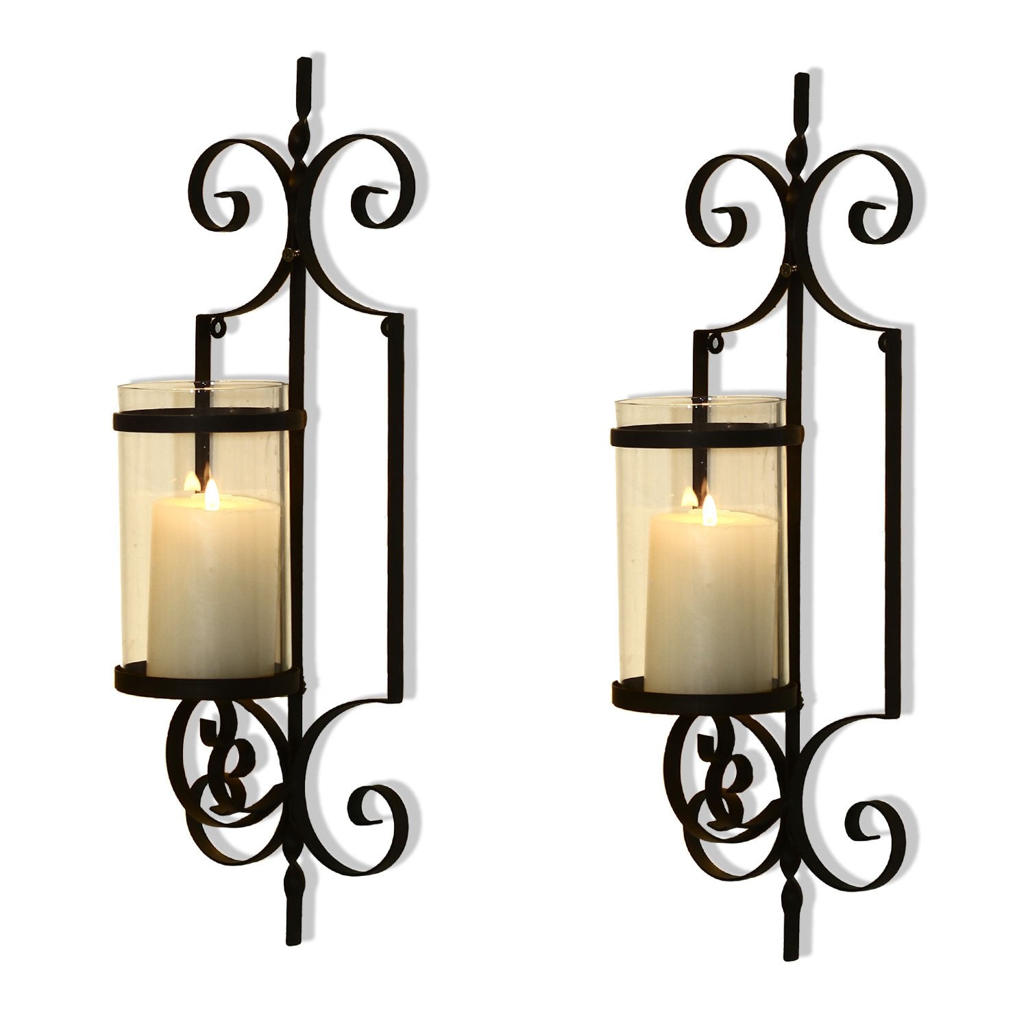 FrameArmy Cast Iron Vertical Wall Hanging Accents Candle Holder Sconce (Set of 2)