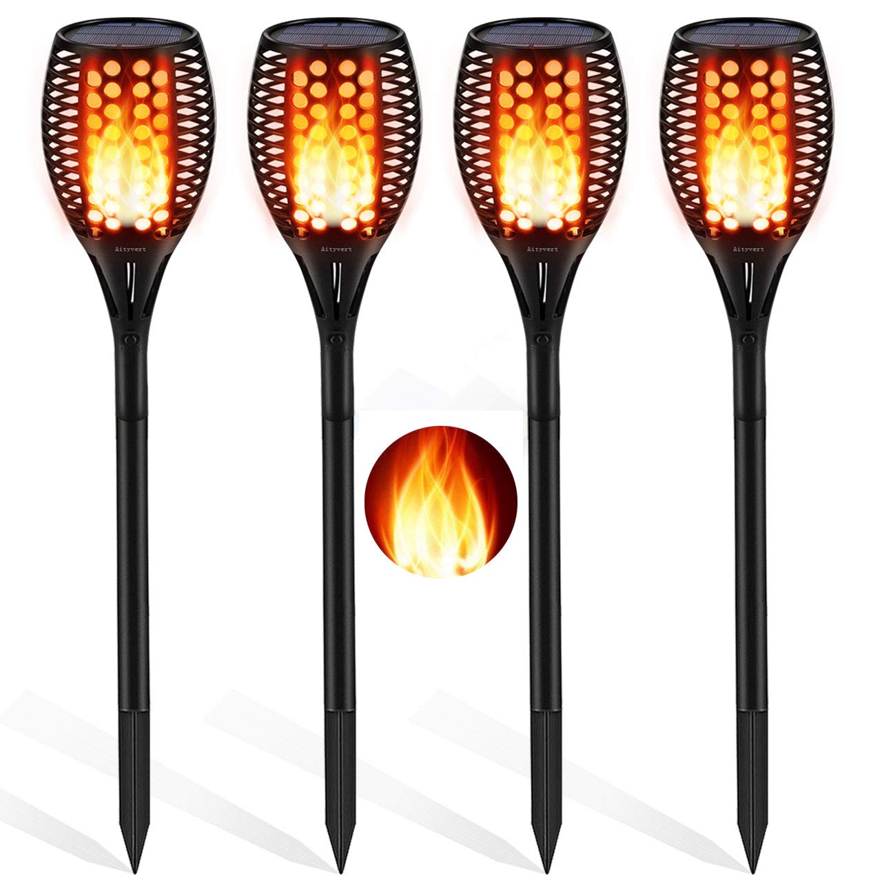 Aityvert Solar Torch Lights Upgraded, Waterproof Flickering Flame Solar Torches Dancing Flames Landscape Decoration Lighting Dusk to Dawn Outdoor Security Solar Light for Garden Patio Driveway 4 Packs