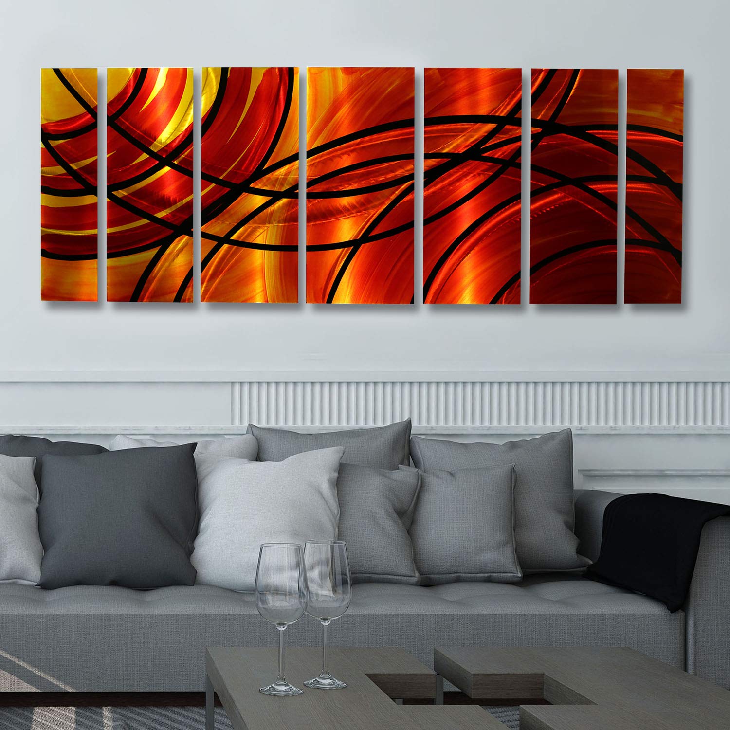 Red, Orange, Gold & Black Abstract Metal Wall Art Painting - Contemporary Handcrafted Home Decor Art Sculpture - Bound By Fire By Jon Allen