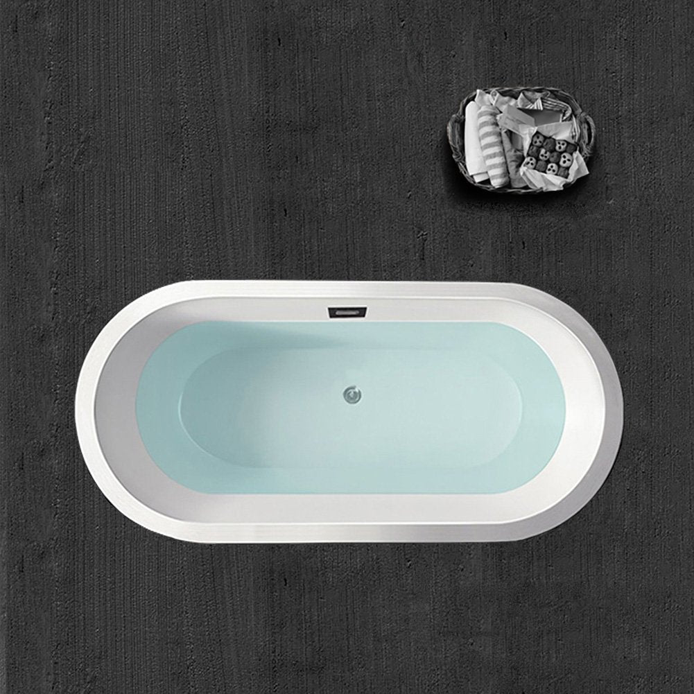 WOODBRIDGE 59" Acrylic Freestanding Bathtub Contemporary Soaking Tub with Brushed Nickel Overflow and Drain, B-0012 / BTA-1506