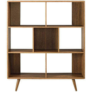 Modway Transmit Mid-Century Offset Cube Wood Bookcase in Walnut