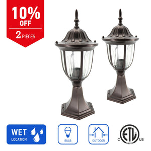 IN HOME 1-Light Outdoor Garden Post Lantern L03 Lighting Fixture, Traditional Post Lamp Patio with One E26 Base, Water-Proof, Bronze Cast Aluminum Housing, Clear Glass Panels, (2 Pack) ETL Listed
