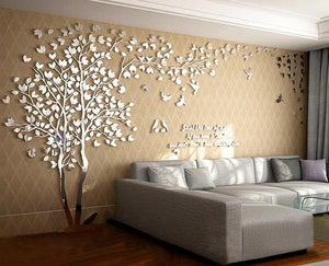 N.SunForest 3D Crystal Acrylic Couple Tree Wall Stickers Silver Self-Adhesive DIY Wall Murals Home Decor Art - Large