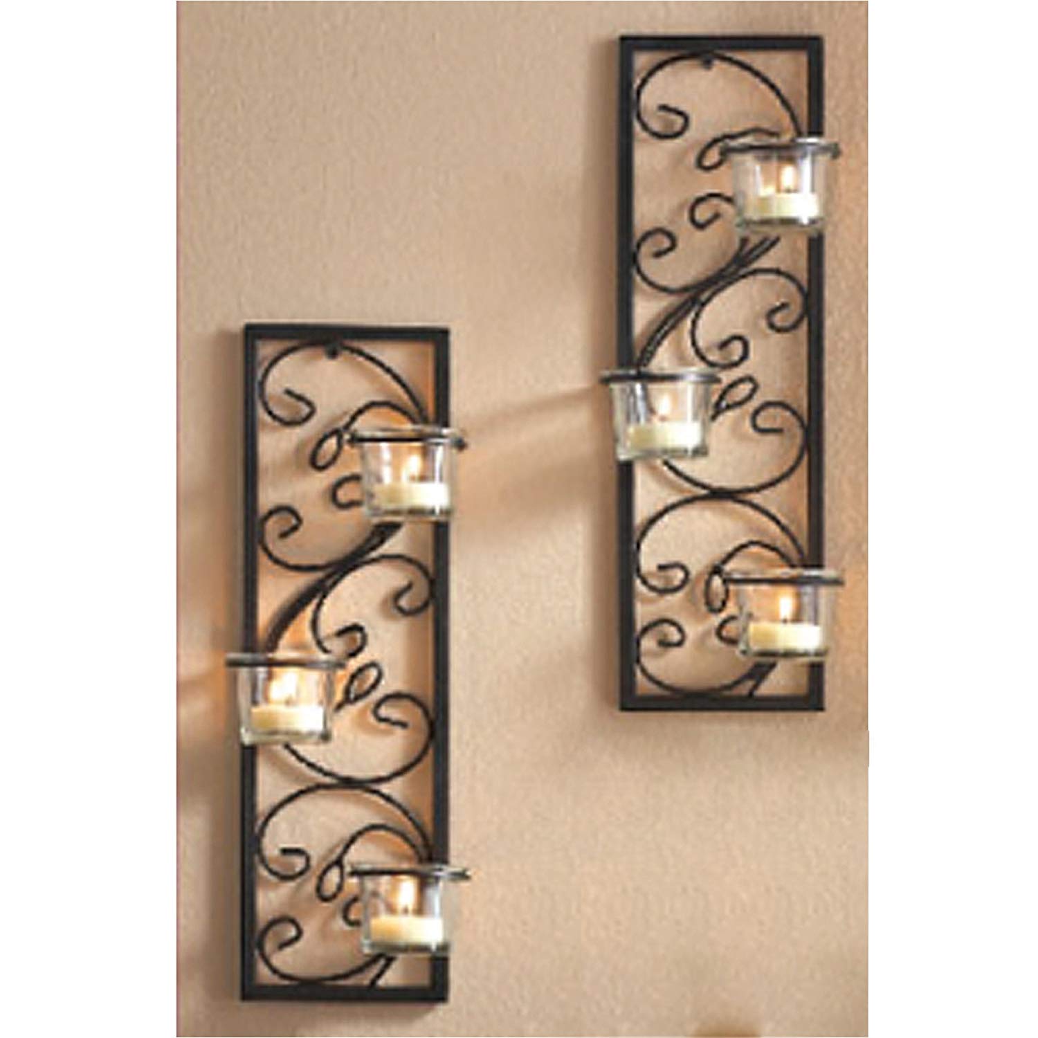 Hosley Set of Two 13.75" High Black Iron Tealight Wall Sconce. Handmade by Artisans. Ideal Gift for Wedding, Party, LED Votive Candle Gardens, Spa, Reiki O3