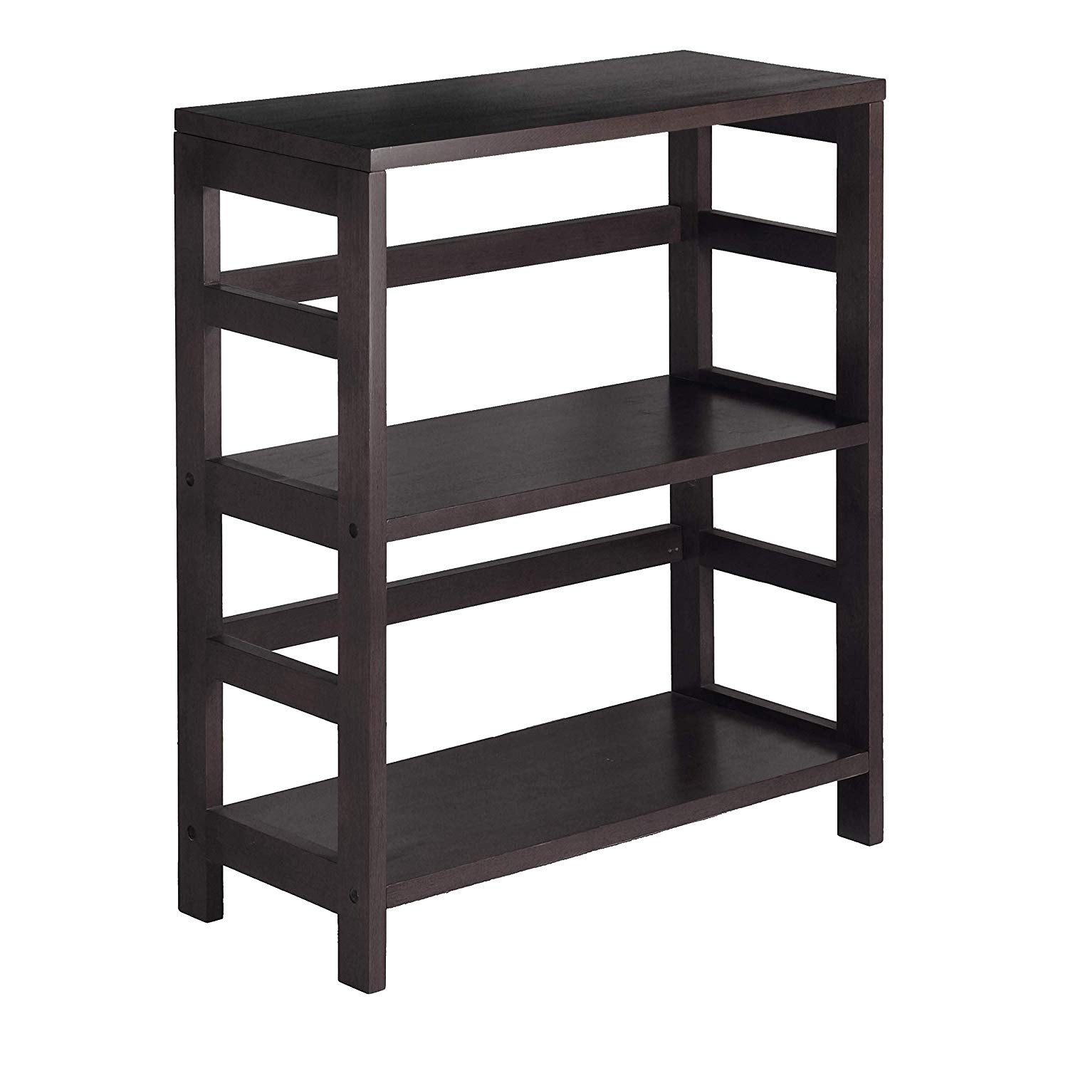 Winsome Wood Leo Wood 3 Tier Shelf with 3 Rattan Baskets - 1 Large; 2 Small in Espresso Finish