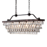 Edvivi 4-Light Antique Bronze Rectangular Linear Crystal Chandelier Dining Room Ceiling Fixture Light | Glam Lighting
