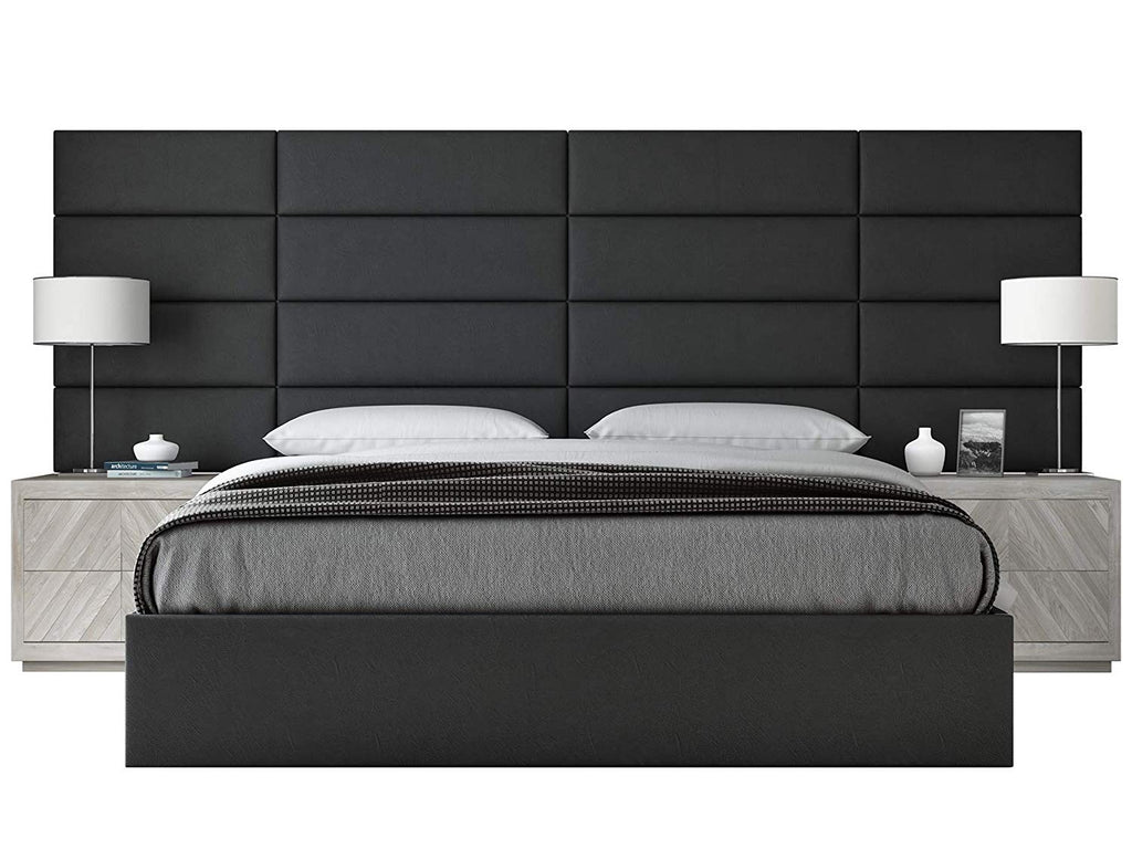 VANT Upholstered Headboards - Accent Wall Panels - Packs of 4 - Vintage Leather Black Coal - 30" Wide x 11.5" Height - Easy to Install - Queen - Full Size Headboard