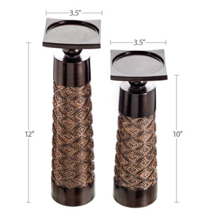 Dublin Decorative Candle Holder Set of 2 - Home Decor Pillar Candle Stand, Coffee Table Mantle Decor Centerpieces for Fireplace, Living or Dining Room Table, Gift Boxed (Coffee Brown)