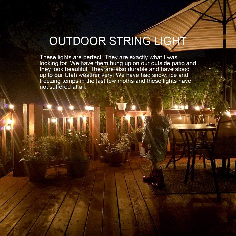 Sunsgne 20Ft Outdoor Patio String Lights with 20 Clear Edison ST40 Bulbs(Plus 1 Extra Bulb), UL Listed C9 Light String for Backyard, Deckyard, Party, Pergola, Bistro, Porch, Pool Umbrella, Brown Wire