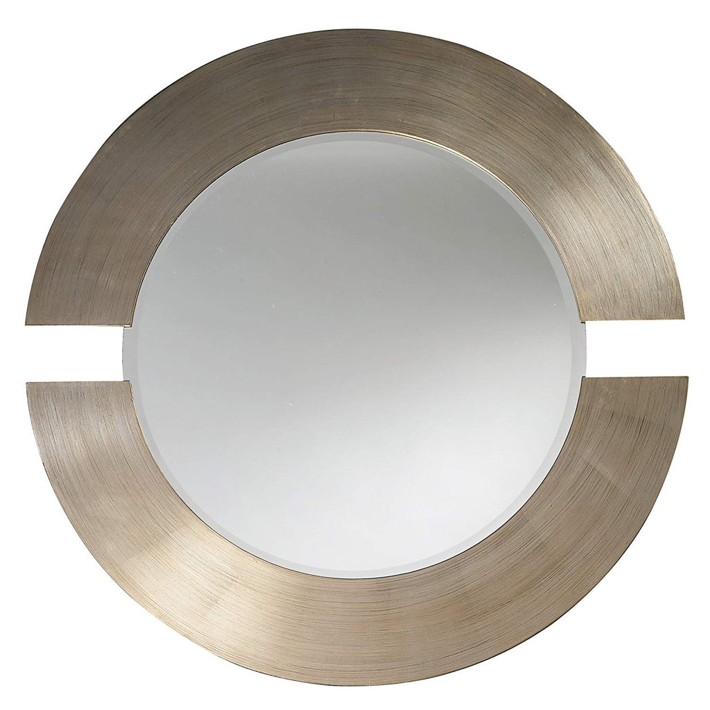Howard Elliott Orbit Mirror, Hanging Beveled Round Wall Mirror, Brushed Silver Leaf