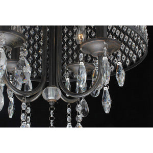 Lumos Antique Black 4-light Round Crystal Chandelier Drum pendant ceiling lighting Fixture for dining room, living room