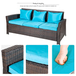 Merax 6-Piece Patio Furniture Dining Set Outdoor Living Wicker Sofa Set (Blue Cushion)