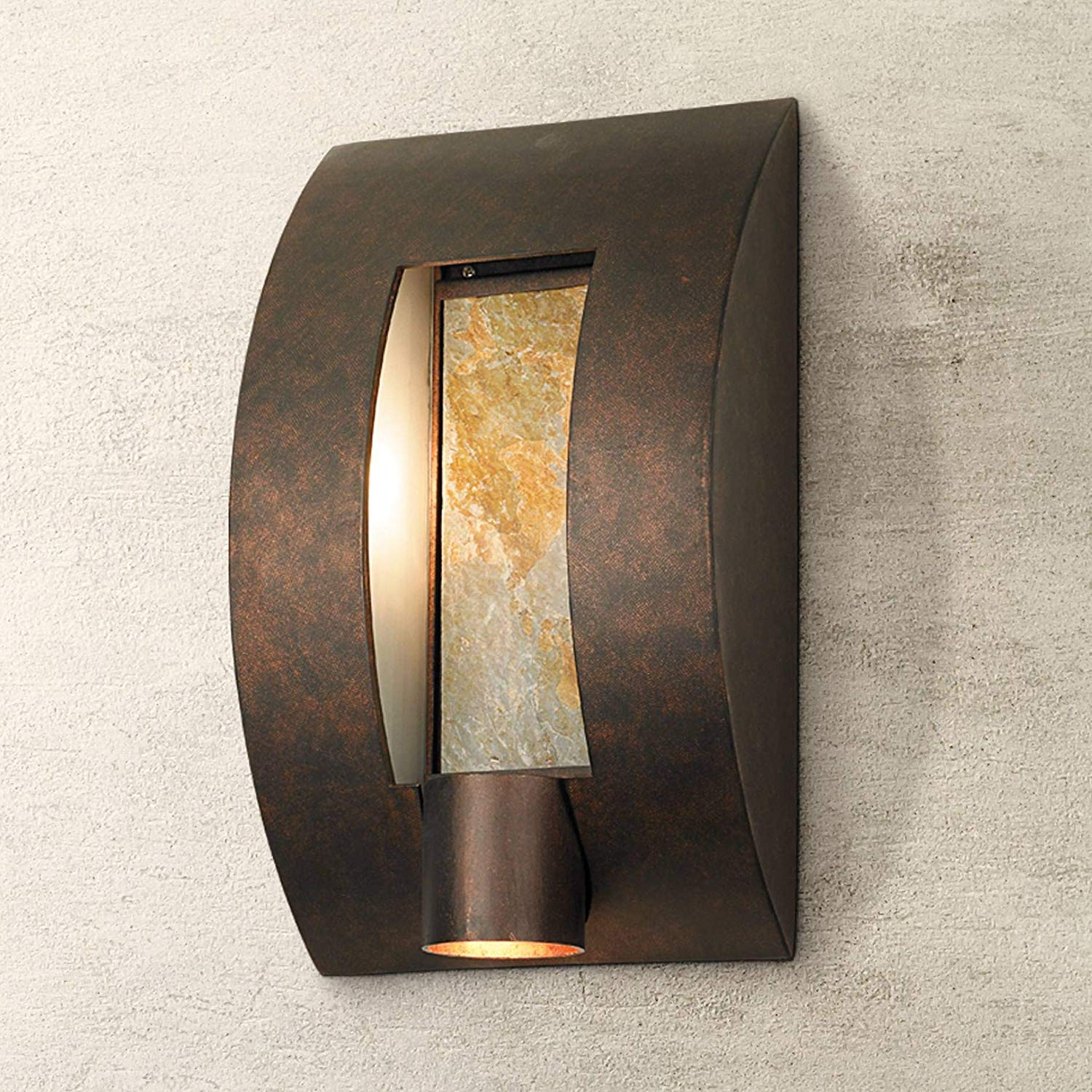 Modern Outdoor Wall Light Fixture Bronze 16" Framed Slate for Exterior House Patio Porch - Franklin Iron Works