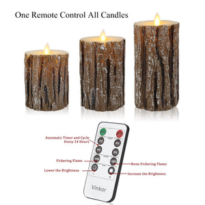 Vinkor Flameless Candles Flickering Candles Decorative Battery Flameless Candle Classic Real Wax Pillar with Dancing LED Flame & 10-Key Remote Control 2/4/6/8 Hours Timers (Birch Effect)
