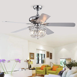 LuxureFan 52Inch Crystal Chrome Ceiling Fan with Light Gorgeous Crystal 3 Lights 5 Premium Wood Blade Led Chandelier Decoration Home/Living Room with Remote Control (Chrome)
