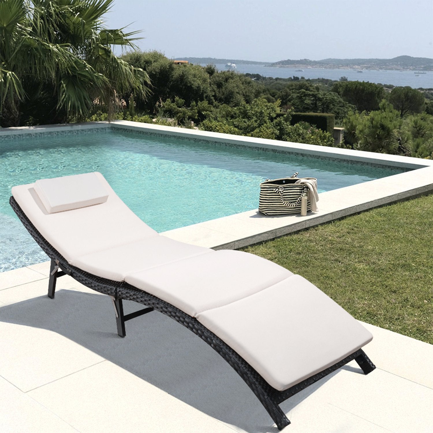 Flamaker 3 Pieces Patio Chaise Lounge with Cushions and Table Modern Outdoor Furniture Set All-Weather PE Wicker Rattan Backrest Lounger Chair for Beach, Pool, Yard,Porch (3 Pieces)