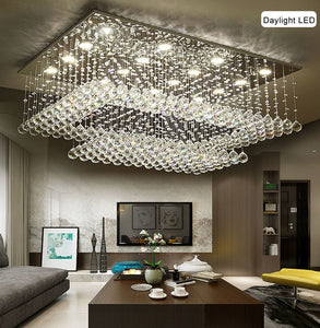 Siljoy Modern Contemporary Crystal Rectangular Chandelier for Living Room Flush Mount Ceiling Lighting Fixture, H14"xW36"xDepth24", 16 Daylight LED Bulbs